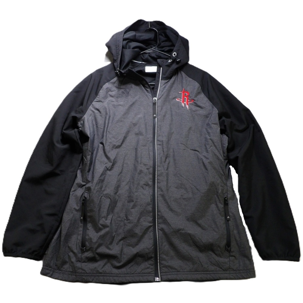 Adidas Houston Rockets Full Zip Hooded Jacket Men L Gray Black Basketball Sports